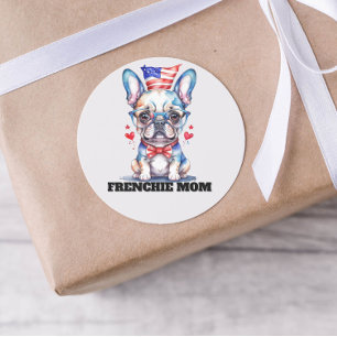 Adesivo Cachorro francês fofo com bandeira americana e cor