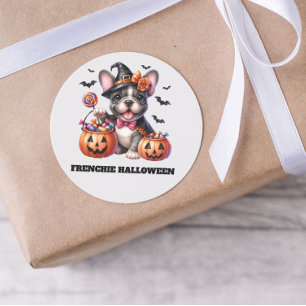 Adesivo Cachorro francês fofo de Halloween doce bruxa