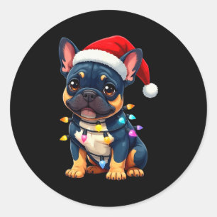 Adesivo Cachorro francês fofo de Natal Papai Noel Amante d