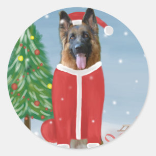 Adesivo Cachorro german shepherd na neve com presentes de