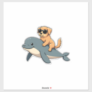Adesivo Cachorro Golden Retriever Antigo Montando Baleia B