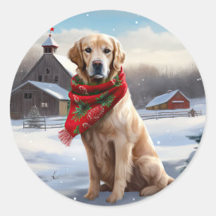 Adesivo Cachorro Golden Retriever na Neve Natal