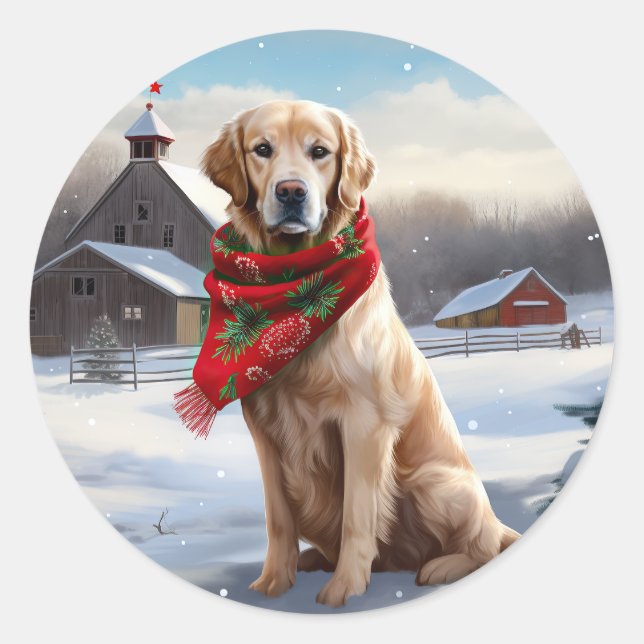 Adesivo Cachorro Golden Retriever na Neve Natal (Frente)