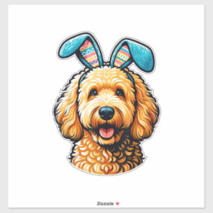 Adesivo Cachorro Goldendoodle de Páscoa Usando Orelhas de