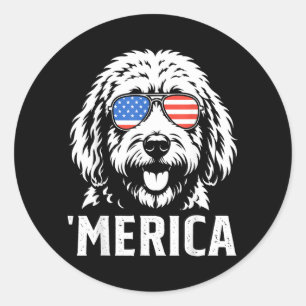 Adesivo Cachorro Goldendoodle Patriótico Bandeira American