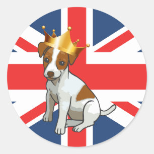 Adesivo Cachorro Jack Russell fofo vestindo uma Coroa e Un