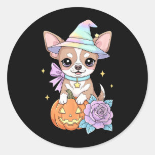 Adesivo Cachorro Kawaii Chihuahua Bruxa Abóbora Halloween