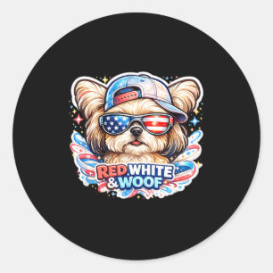 Adesivo Cachorro maltês engraçado vermelho branco e woof p