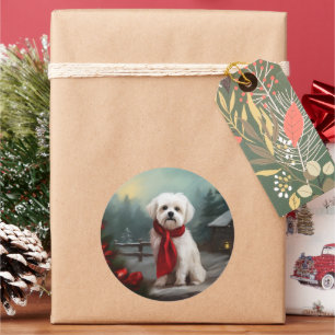 Adesivo Cachorro Maltês na Neve Natal 
