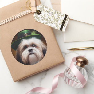Adesivo Cachorro Malti Tzu vestido para o Dia de São Patrí