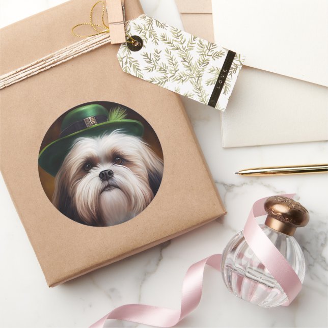Adesivo Cachorro Malti Tzu vestido para o Dia de São Patrí (Presentear)