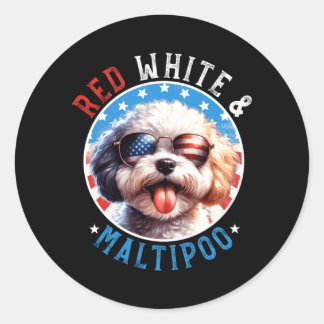 Adesivo Cachorro Maltipoo 4 De Julho Vermelho Branco E Mal