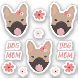 Adesivo Cachorro Mamão Francês Sorrindo Flores Rosa