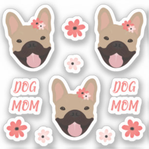 Adesivo Cachorro Mamão Francês Sorrindo Flores Rosa