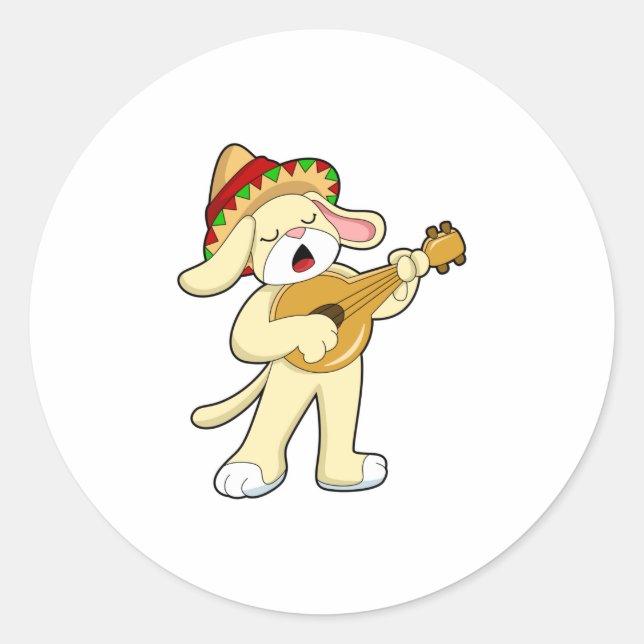 Adesivo Cachorro na Música com Violão (Frente)