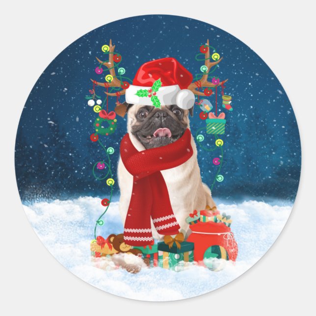 Adesivo Cachorro na neve com presentes de Natal (Frente)