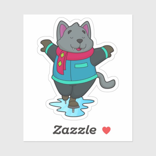 Adesivo Cachorro no gelo com skates de gelo e escarpa (Folha)