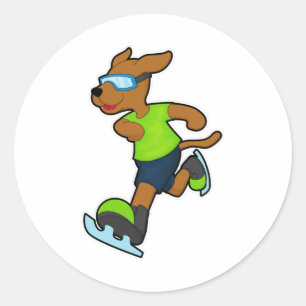 Adesivo Cachorro no gelo patinando com óculos