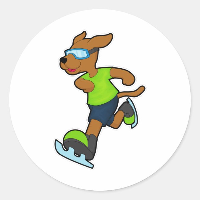 Adesivo Cachorro no gelo patinando com óculos (Frente)