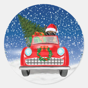 Adesivo Cachorro Pastor Alemão Dirigindo Carro no Natal na