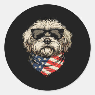 Adesivo Cachorro Patriótico Americano Shih Tzu Bandeira Do