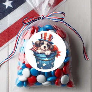Adesivo Cachorro Patriótico Vermelho Branco Azul Chapéu Al