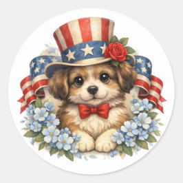 Adesivo Cachorro Patriótico Vermelho Branco e Azul