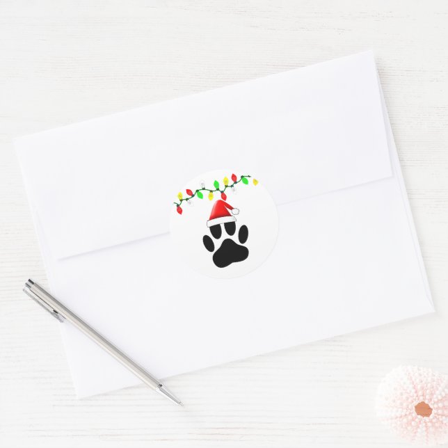 Adesivo Cachorro Pawprint Papai Noel Luzes de Natal (Envelope)