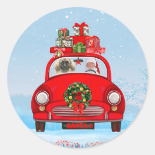 Adesivo Cachorro Pekingês No Carro Com Papai Noel
