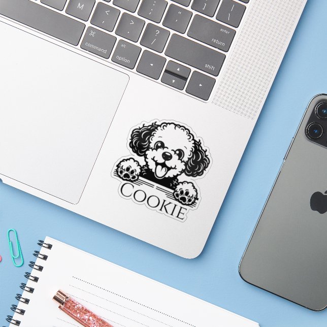 Adesivo Cachorro Personalizado (Notebook com iPhone)