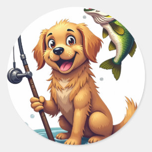 Adesivo Cachorro Pescando Golden Retriever Robalo Kawaii T