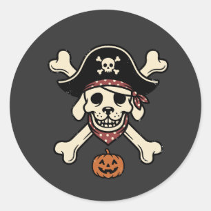 Adesivo Cachorro Pirata Vintage Halloween Caveira Ossos Cr