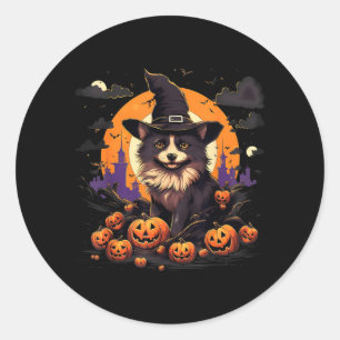 Adesivo Cachorro Pomsky Bruxa de Halloween Assustador