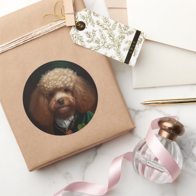Adesivo Cachorro Poodle vestido para o Dia de São Patrício (Presentear)