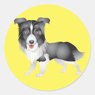 Adesivo Cachorro Preto E Branco Border Collie Amarelo Filh