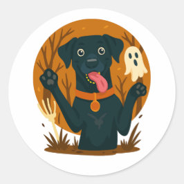 Adesivo Cachorro Preto Fofo e Assustador com Fantasma 