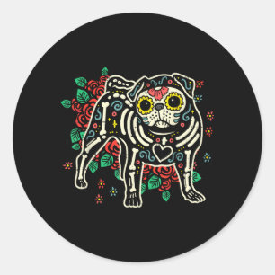 Adesivo Cachorro Pug Caveira de Açúcar Dia De Los Muertos