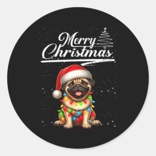 Adesivo Cachorro Pug Engraçado Luzes de Natal Chapéu do Pa