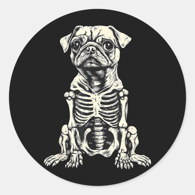 Adesivo Cachorro Pug Esqueleto Halloween (Frente)