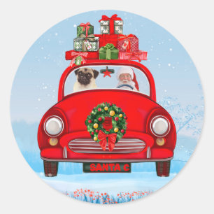Adesivo Cachorro Pug no carro com Papai Noel