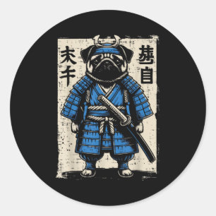 Adesivo Cachorro Pug Samurai Engraçado Arte de Guerreiro J