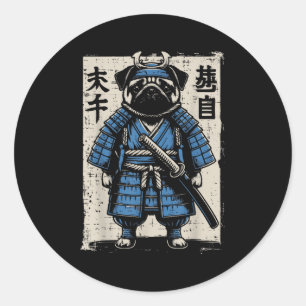 Adesivo Cachorro Pug Samurai Engraçados Homens De Arte Jap