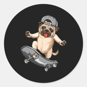 Adesivo Cachorro Pug Skatista Skate Leve Cinza Menino
