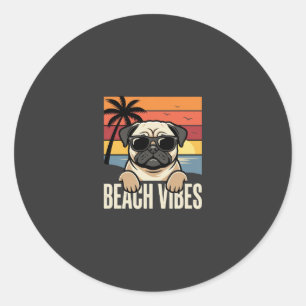 Adesivo Cachorro Pug Vibrações da Praia Pôr do Sol