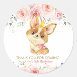 Adesivo Cachorro Pupado De Corgi Floral Cor-De-Rosa Esbran