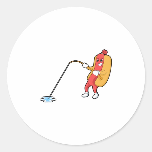 Adesivo Cachorro-quente na pesca com vara de pesca (Frente)
