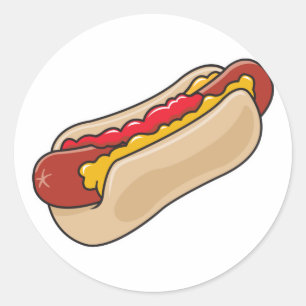 Adesivo cachorro-quente no pão com ketchup e mostarda gráf
