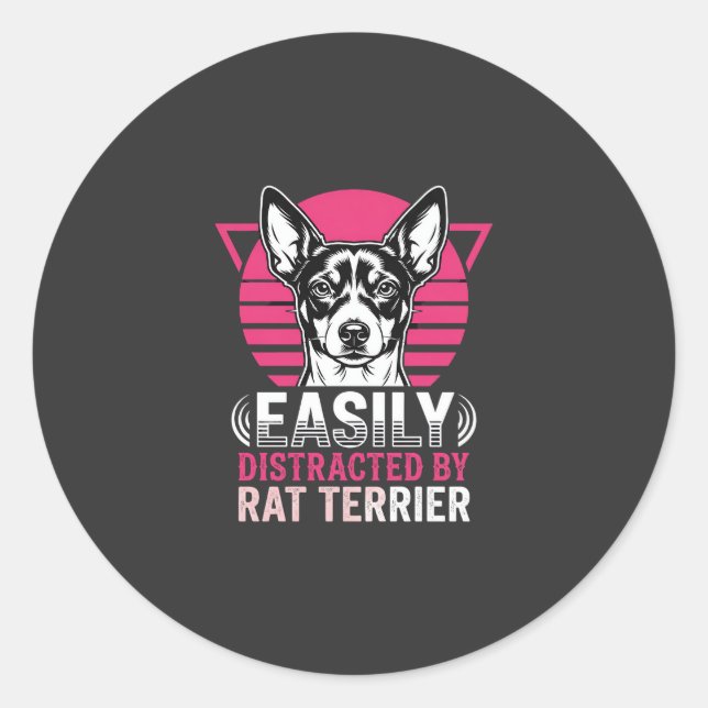 Adesivo Cachorro Rat Terrier Fácilmente Distraído Retro (Frente)