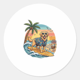 Adesivo Cachorro Retriever Dourado Surfando Prancha de Sur