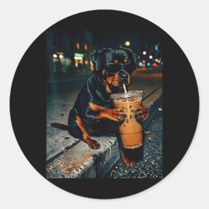 Adesivo Cachorro rottweiler bebendo café gelado animal eng